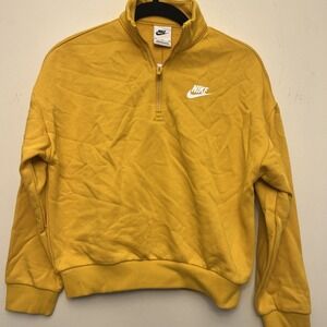 Nike girls quarter‎ zip Cropped sweater, medium, mustard yellow NWT